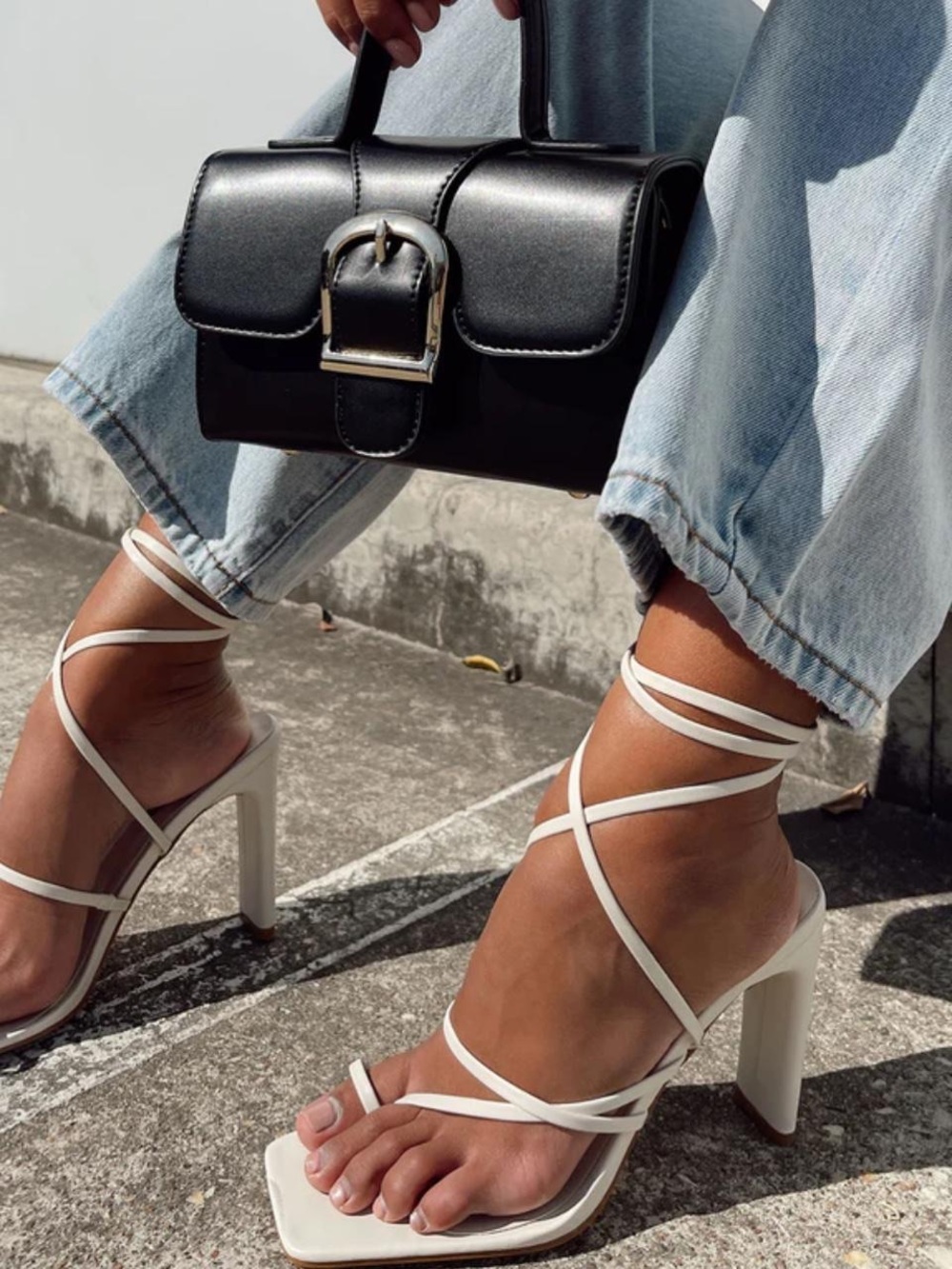 Billini Strappy Square-Toe High Heel Sandals in White Size 9